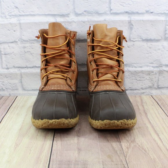 LL BEAN 8" Unlined Brown Leather Duck Bean Boots Size 8 Wide - Picture 4 of 10